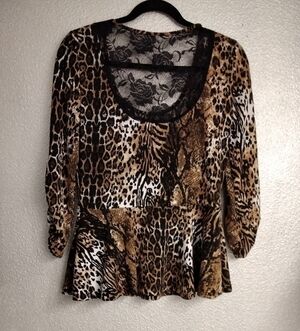 Animal Print Black Lace Peplum Tunic